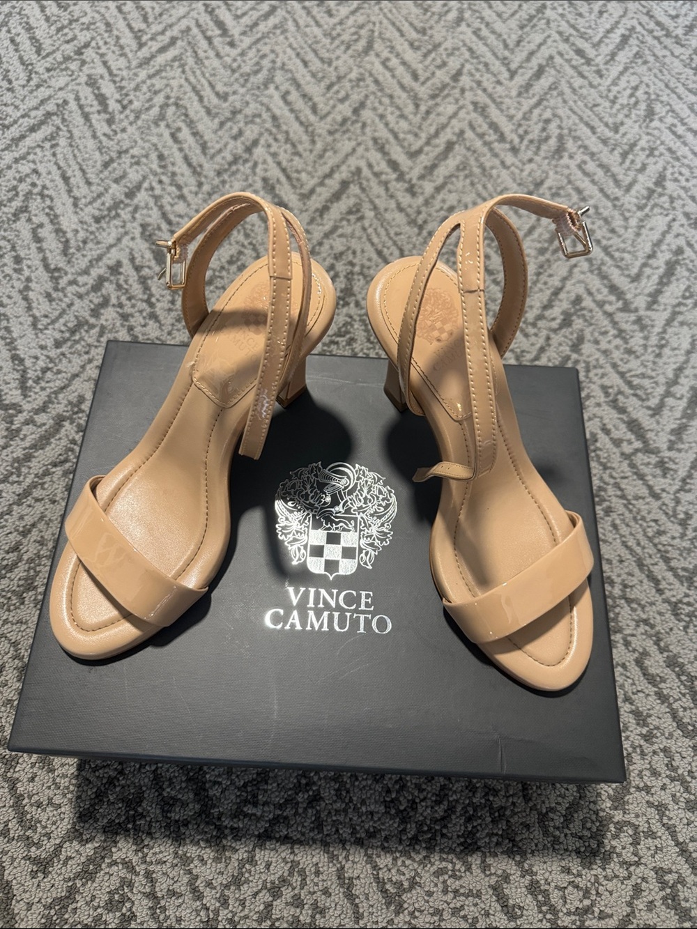Vince Camuto Beige Nude Block Heel Slingback Sandals